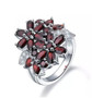 black garnet and white zircon floral cluster ring in rhodium over sterling silver