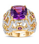 front view of amethyst multi gemstone and white zircon statement ring in 18k yellow gold over sterling silver