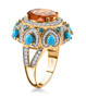 side view of citrine turquoise apatite and white zircon statement ring in 18k yellow gold over sterling silver