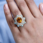 citrine turquoise apatite and white zircon statement ring in 18k yellow gold over sterling silver worn on a hand