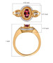 rubellite tourmaline yellow sapphire and moissanite ring in 18k yellow gold over sterling silver shown for size comparison