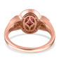 back view of rubellite tourmaline pink sapphire and moissanite ring in 18k rose gold over sterling silver