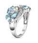 side view of blue kyanite rainbow moonstone and white zircon ring in rhodium over sterling silver