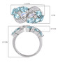 blue kyanite rainbow moonstone and white zircon ring in rhodium over sterling silver shown for size comparison
