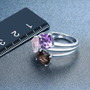 amethyst rose quartz and smoky quartz ring in rhodium over sterling silver