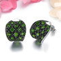 side view of chrome diopside and black spinel cluster earrings in black and white rhodium over sterling silver