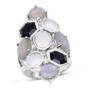 moonstone labradorite and onyx modern geometric cluster ring in rhodium over sterling silver