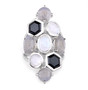 front view of moonstone labradorite and onyx modern geometric cluster ring in rhodium over sterling silver