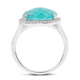 side view of amazonite and white topaz halo ring in rhodium over sterling silver