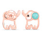 back view of amazonite and black diamond elephant stud earrings in 14k rose gold over sterling silver