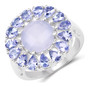 blue chalcedony and tanzanite halo ring in rhodium over sterling silver
