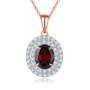 garnet and white zircon double halo pendant necklace in 18k rose gold over sterling silver