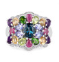 front view of london blue topaz and multi gemstone cluster ring in rhodium over sterling silver