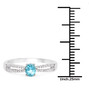 blue apatite and white diamond split shank ring in solid 14k white gold shown for size comparison