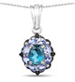 london blue topaz and tanzanite halo pendant necklace in rhodium over sterling silver