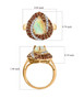 opal garnet and white zircon pear halo ring in 18k yellow gold over sterling silver shown for size comparison