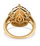 back view of opal garnet and white zircon pear halo ring in 18k yellow gold over sterling silver