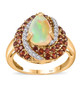 opal garnet and white zircon pear halo ring in 18k yellow gold over sterling silver