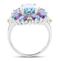 side view of sky blue topaz amethyst and peridot halo ring in rhodium over sterling silver