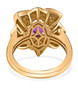 back view of amethyst and white zircon flower ring in 18k yellow gold over sterling silver