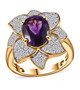 amethyst and white zircon flower ring in 18k yellow gold over sterling silver
