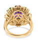 back view of amethyst multi gemstone flower cluster halo ring in 18k yellow gold over sterling silver
