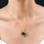 amethyst multi gemstone flower cluster halo pendant necklace in 18k yellow gold over sterling silver worn around the neck