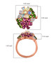 opal chrome diopside rhodolite garnet and zircon flower cluster ring in 18k rose gold over sterling silver shown for size comparison