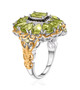 side view of peridot and black spinel ring in 18k yellow gold and rhodium over sterling silver