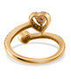 back view of amethyst rhodolite garnet and moissanite heart bypass ring in 18k yellow gold over sterling silver