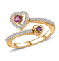 amethyst rhodolite garnet and moissanite heart bypass ring in 18k yellow gold over sterling silver