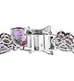 close up of amethyst and rhodolite garnet tennis bracelet in rhodium over sterling silver