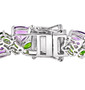 close up of amethyst and rhodolite garnet tennis bracelet in rhodium over sterling silver