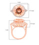 round morganite and diamond halo ring in 18k rose gold shown for size comparison