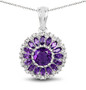 amethyst and white topaz round cluster pendant necklace in rhodium over sterling silver