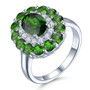 chrome diopside and white zircon halo ring in rhodium over sterling silver