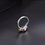 full view of amethyst and citrine trilogy ring in rhodium over 925 sterling silver