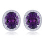 full view of sky blue topaz and white zircon oval halo stud earrings in rhodium over sterling silver
