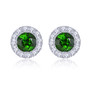 tanzanite and white zircon round halo stud earrings in rhodium over sterling silver
