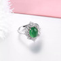 full view of green agate and white zircon ring in rhodium over sterling silver