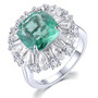 green fluorite and white zircon halo ring in rhodium over sterling silver