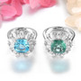 close up of green fluorite and white zircon halo ring in rhodium over sterling silver