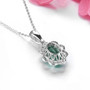 back view of green fluorite and white zircon halo pendant necklace in rhodium over sterling silver