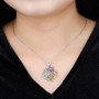 multi gemstone flower cluster pendant necklace in rhodium over sterling silver worn around the neck