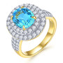 swiss blue topaz and white zircon double halo ring in 18k yellow gold over sterling silver