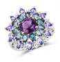 amethyst london blue topaz and tanzanite cluster halo ring in rhodium over sterling silver