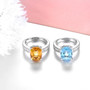 close up of citrine and white zircon ring in rhodium over sterling silver