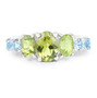 front view of peridot and blue topaz band ring in rhodium over sterling silver