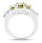 side view of peridot and blue topaz band ring in rhodium over sterling silver