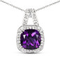 amethyst and white topaz cushion halo pendant necklace in rhodium over sterling silver